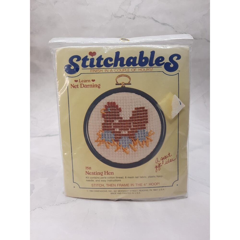 Vintage Dimensions Stitchables Learn Net Darning Kit Nesting Hen 7511 Beginner